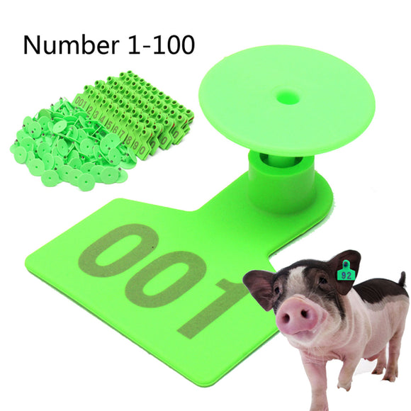 Green Plastic 1-100 Number Animal Livestock Ear Tag For Goat Sheep Pig