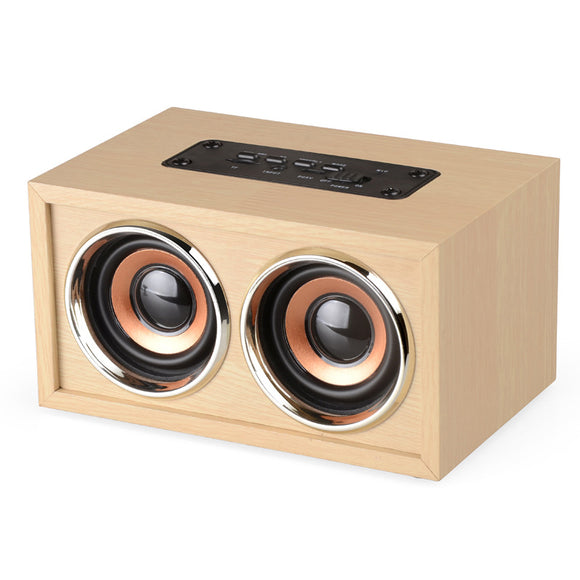 W4 Wooden Portable Dual Driver Unit TF Card Aux-in HIFI Stereo Bluetooth Speaker With Mic