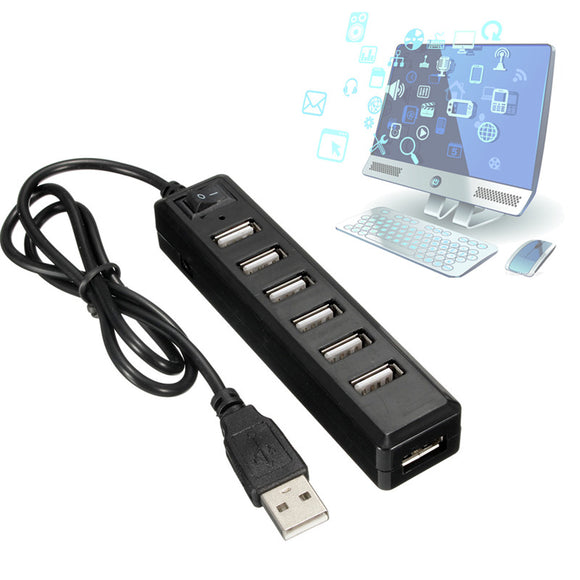 7 Ports USB 2.0 Hub Adapter With Power on/off Switch