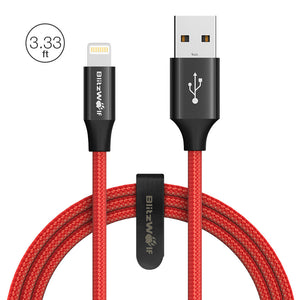 AmpCore Turbo BW-MF9 2.4A Braided Lightning Charging Data Cable 3.33ft with MFi for iPhone 8 Plus X