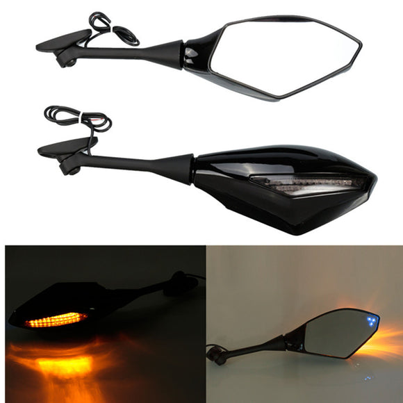 Blue Design LED Turning Signal Mirrors For Honda Suzuki Kawasaki Ducati