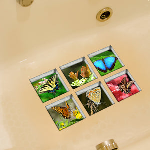 PAG 6pcs 13x13cm Butterfly Pattern 3D Anti Slip Waterproof Bathtub Sticker