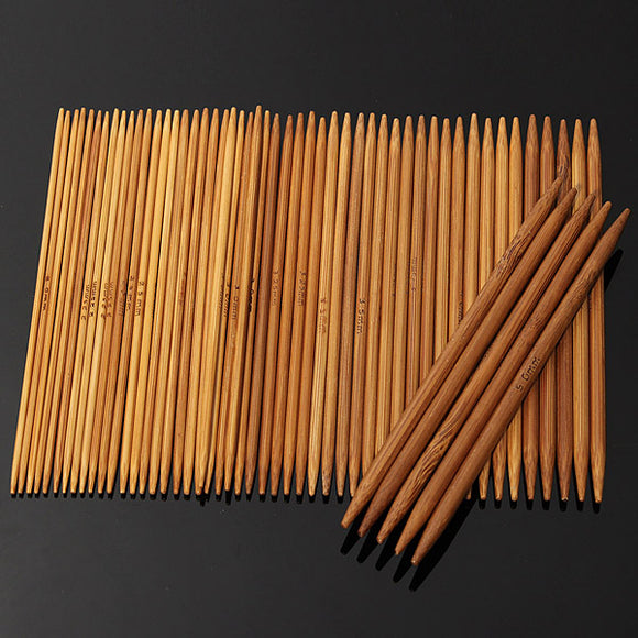 55pcs 11 Sizes Carbonized Bamboo Double Pointed Knitting Needles Hat Sweater Scarf Crochet Hook