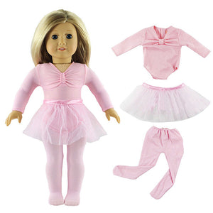 Pink Doll Ballet Dress Set Handmade Tutus Clothes For 18inch American Girl