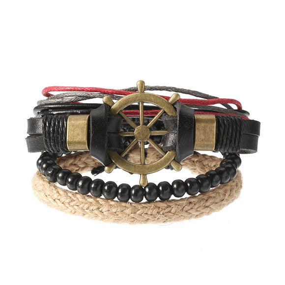 Punk Multilayer Hand Woven Bracelet Rudder Boat Anchor Beaded Bracelet Unisex Wholesale