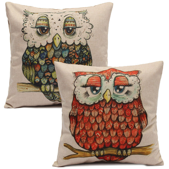 Cute Colorful Owl Pillow Case Cotton Linen Cushion Cover Home Sofa Car Decor