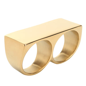 Two Fingers Double Ring Stainless Steel Men's Hip Hop Style Ring Jewelry Gold