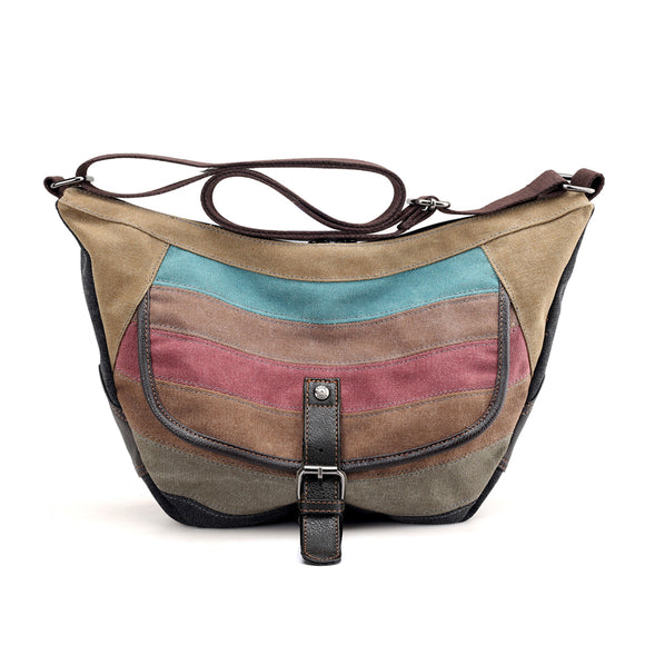 KVKY Striped Canvas Shoulder Bags Vintage Belt Contrast Color Crossbody Bags