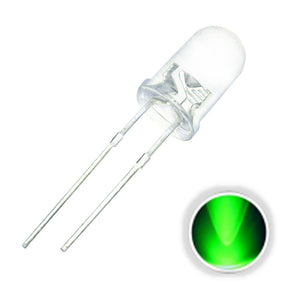 100PCS 2Pin 5MM 20mA Transparent Round Top Emitting Green LED Diode DIY Light Set DC3V