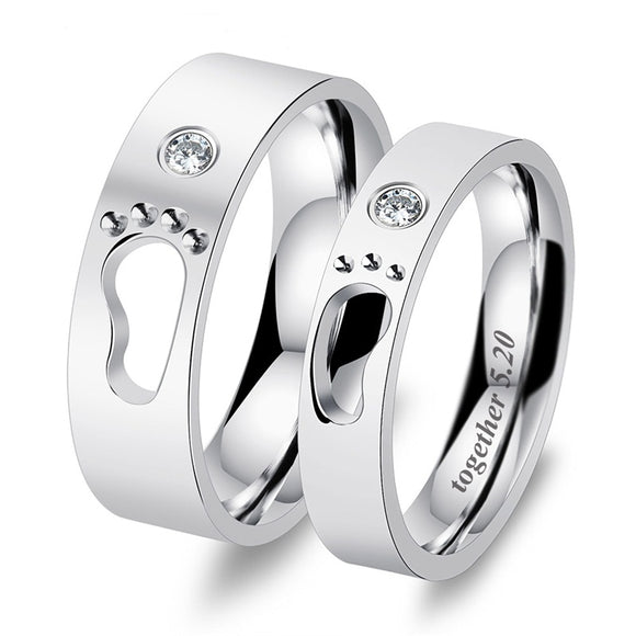 Couple Stainless Steel Rings Hollow Footprints Engrave Name Promise Bands Jewelry