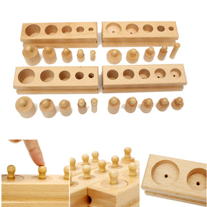 Knobbed Cylinder Blocks Family Set Wooden Montessori Educational Toy