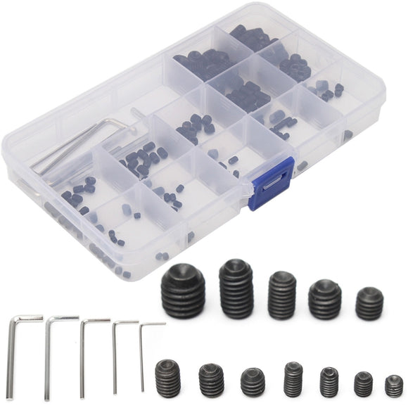 240Pcs Alloy Steel Hex Socket Head Grub Screw Cup Point Assortment With Case