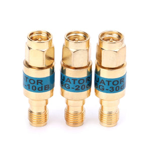 3Pcs 2W 0-6GHz Golden Attenuator SMA-JK Male to Female RF Coaxial Attenuator 10DB + 20DB + 30DB