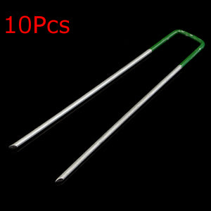 10Pcs Metal Half Green Artificial Grass Weed Turf U Shape Pins Pegs Staples