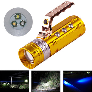 XANES 450LM 3 Color LEDs 200-300m Range Zoomable Rechargeable Fishing Flashlight With Charger