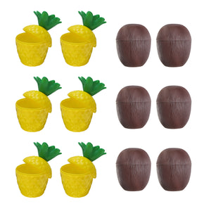 12Pcs Plastic Coconut Pineapple Cup w/ Straw Tropical Hawaiian Luau Hula Beach Pool Party Cup Decor