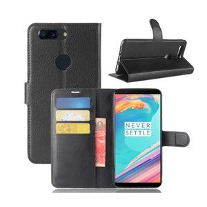 Flip Litchi Pattern PU Leather Wallet Card Slot Stand Cover Case For ONEPLUS 5T