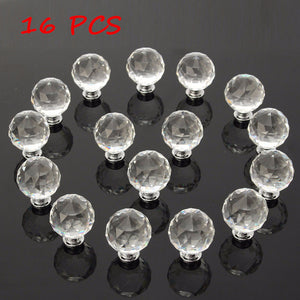 16Pcs 40MM Clear Crystal Glass Handle Knobs for Door Drawer Cabinet Furniture