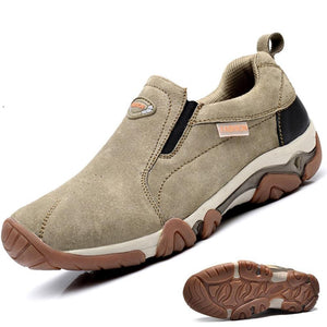 Mens Outdoor Breathable Athletic Shoes Cowhide TPR Elastic Slip-on Sport Sneakers