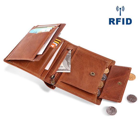 Men Genuine Leather RFID Anti-magnetic Vintage Outdoor Casual 20 Card Slots Wallet