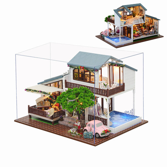 CuteRoom A-039-B London Holiday Christmas Gift DIY Dollhouse With Cover Light Car Music House Model