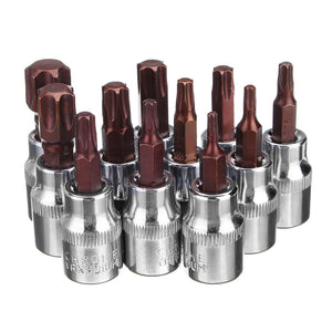 11pcs 6 Point Torx Star Screwdriver Bit Set Tamper Proof Bit Driver Socket Set 1/4 3/8 Rail