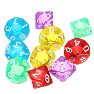 10-Pcs D10 Ten Sided Gem Dice Die for RPG Dungeons & Dragons Games Set