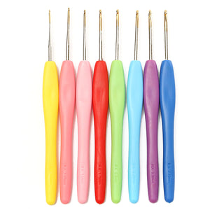 8Pcs Plastic Multicolor SofT-handle Aluminum Crochet Hooks Knitting Neddles Set 1-2.75mm