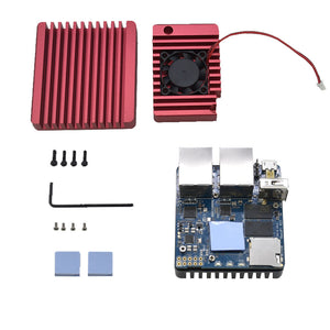 Aluminum Alloy RED Metal Protective Cover with Cooling Fan + Nanopi R2S Mainboard DIY Kit