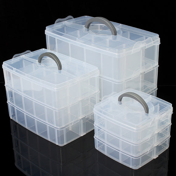 Transparent Plastic Compartment Storage Box 3 Layer Tool Jewelery Craft Beads Organizer Case