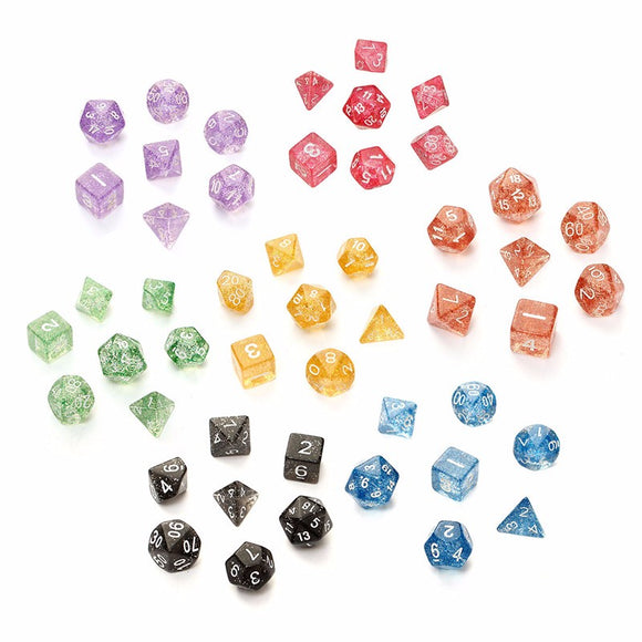 7PCS TRPG Game Dungeons & Dragons Glitter D4-D20 Multi Sides Dice Pink