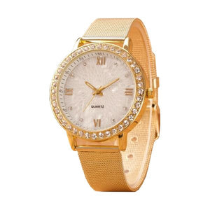 Women Crystals Roman Numeral Alloy Band Watch