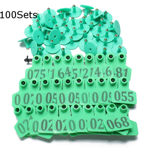 100Sets Green Animals CattleGoat Pig Sheep Use Ear Number Tag Livestock Tags Labels