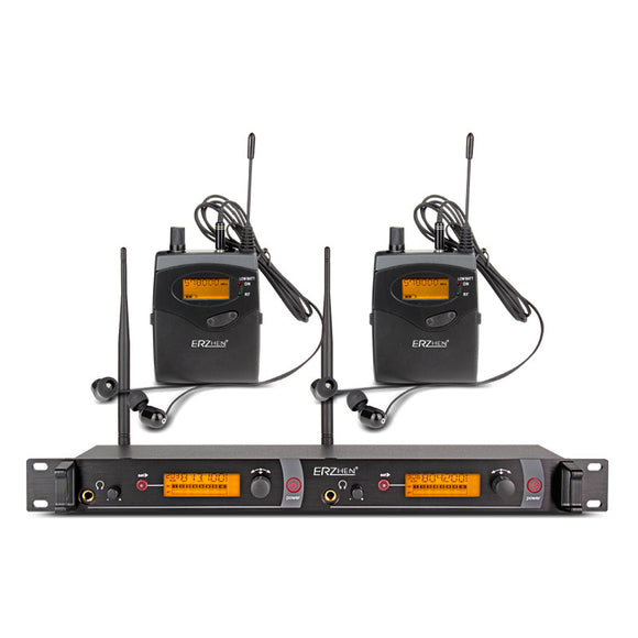 ERZhen EM2050 In Ear Wireless Stage Monitor System 2 Channel 2 Bodypack Karaoke Microphone System