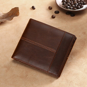 Men Genuine Leather RFID Anti-magnetic Double Fold Wallet Card Holder