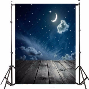 3x5FT Vinyl Moon Night Sky Star Wood Floor Photography Backdrop Background Studio Prop