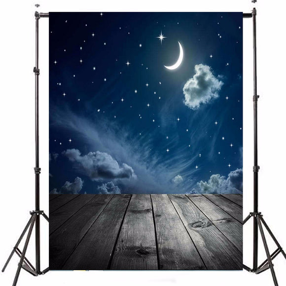 3x5FT Vinyl Moon Night Sky Star Wood Floor Photography Backdrop Background Studio Prop