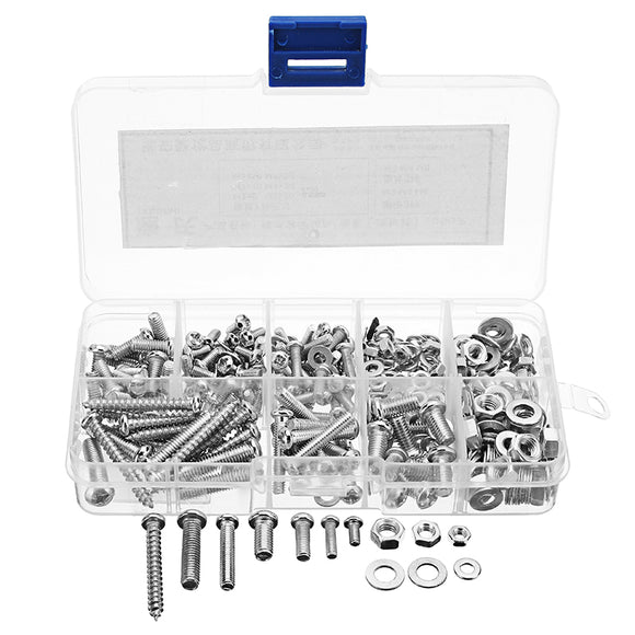 Suleve MXSP4 M3/M4/M5 Stainless Steel Phillips Round Head Screws Nuts Washers Assortment Kit 250g