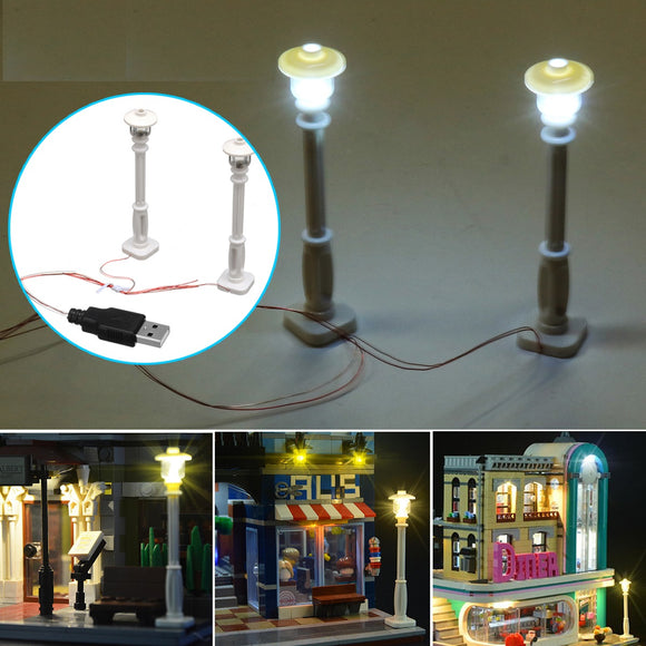 Universal USB Two Linked Street LED Lamps For LEGO Toy Bricks Streetscape Light