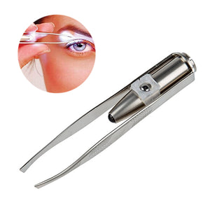 Stainless Steel LED Lighted Eyebrow Tweezers Eyelash Hair Removal Makeup Tool