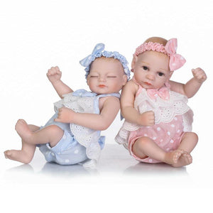 NPK 10inch Twins Reborn Baby Doll Silicone Lifelike Girl Doll Handmade Play House Toy