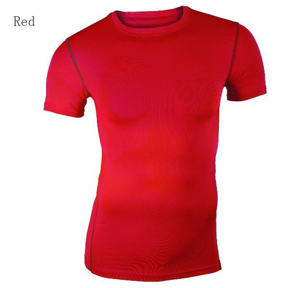 Men's Fashion Elasticity Tight O-Neck Short T-shirt Compression Body Building Top