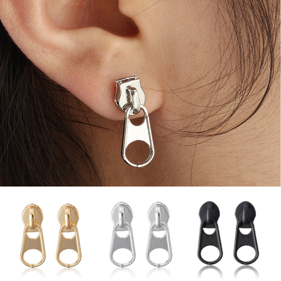 Trendy Creative Fun Zipper Slider Ear Stud Men Women Earrings