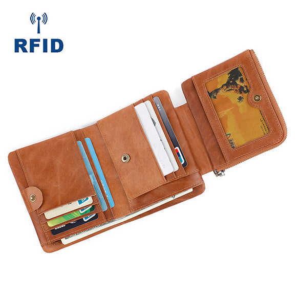 Men Genuine Leather RFID Anti-magnetic Casual 14 Card Slots Wallet