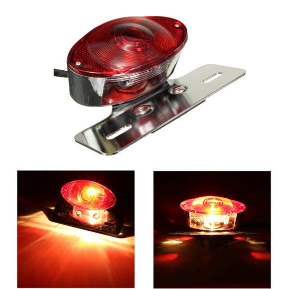 5W Motorcycle Rear Cat Eye Brake Tail Light Red Lens With Chrome Number Plate Bracket