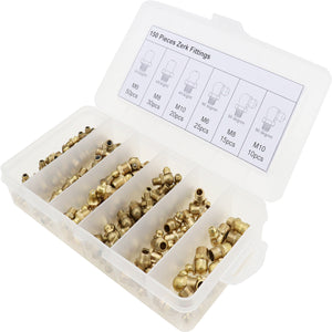 150pcs Brass Zerk Grease Nipple Fitting Assortment M6/M8/M10 Grease Nipple Fitting Machinery Parts