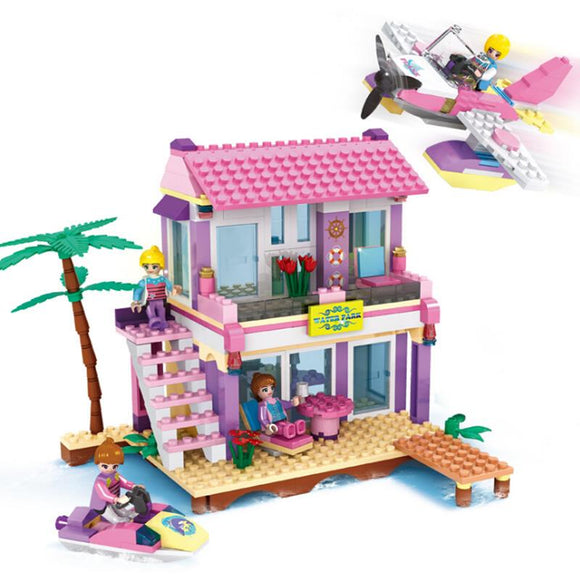 Cogo Friends Series 14515 Beach Villa 423 Pcs Building Block Sets for Girls DIY Bricks baby Toys