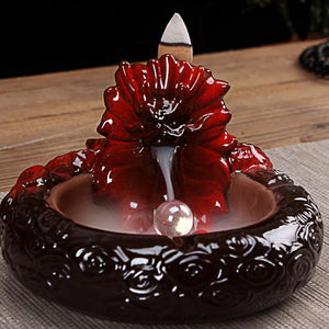 Ceramic Dragon Backflow Incense Cone Burner Incense Holder Ashtray Fragrant Censer w/ Clear Bead Decor