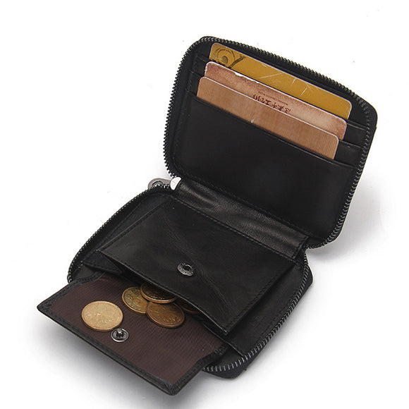 Men Genuine Leather Card Bag Zipper Coin Bag 10 Card Slots Wallet