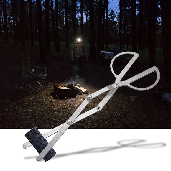 Folding Wood Tongs Log Grabber Tweezers Clamp Portable Camping BBQ Steel Tweezers Clip